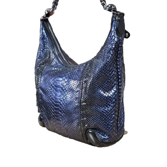 GUCCI Authentic Rare Exotic Python Leather Tote Hobo Large Metallic Blue Handbag - Picture 5 of 16